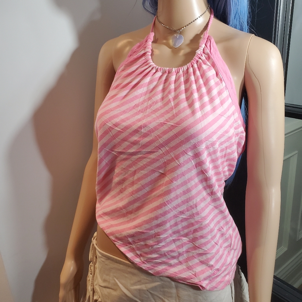 Vintage Pink Diagonal Stripe Halter Camisole